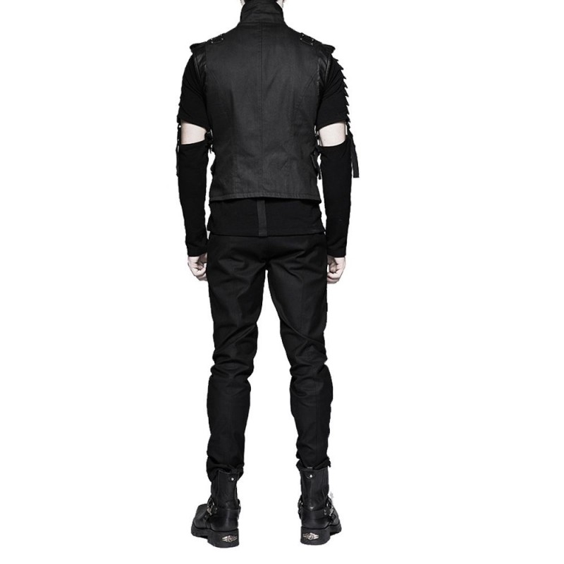 Mens Dieselpunk Military Waistcoat Vest Black Gothic Steampunk Leather 
